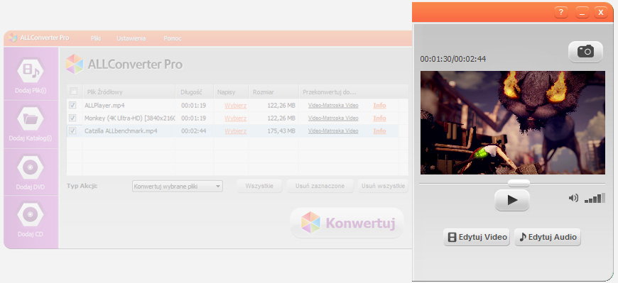 ALLConverter PRO ustawienia audio i wideo ALLConverter PRO ustawienia audio i wideo